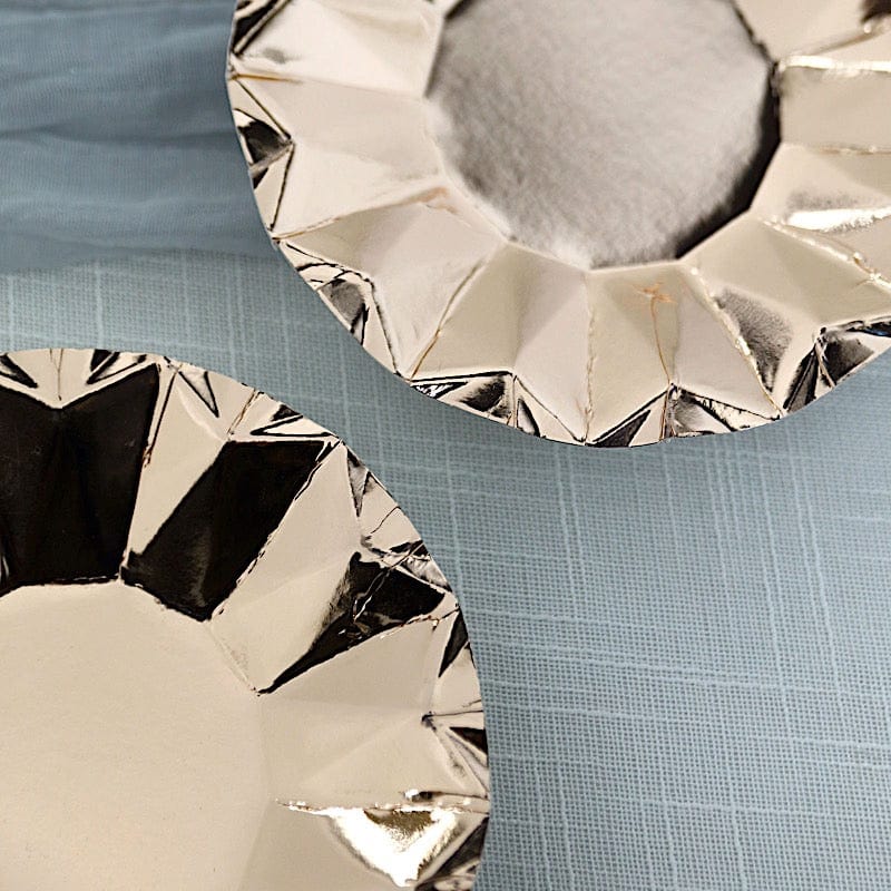 25 Metallic Round Paper Salad Dinner Plates with Geometric Design - Disposable Tableware