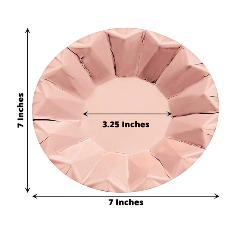 25 Metallic Round Paper Salad Dinner Plates with Geometric Design - Disposable Tableware
