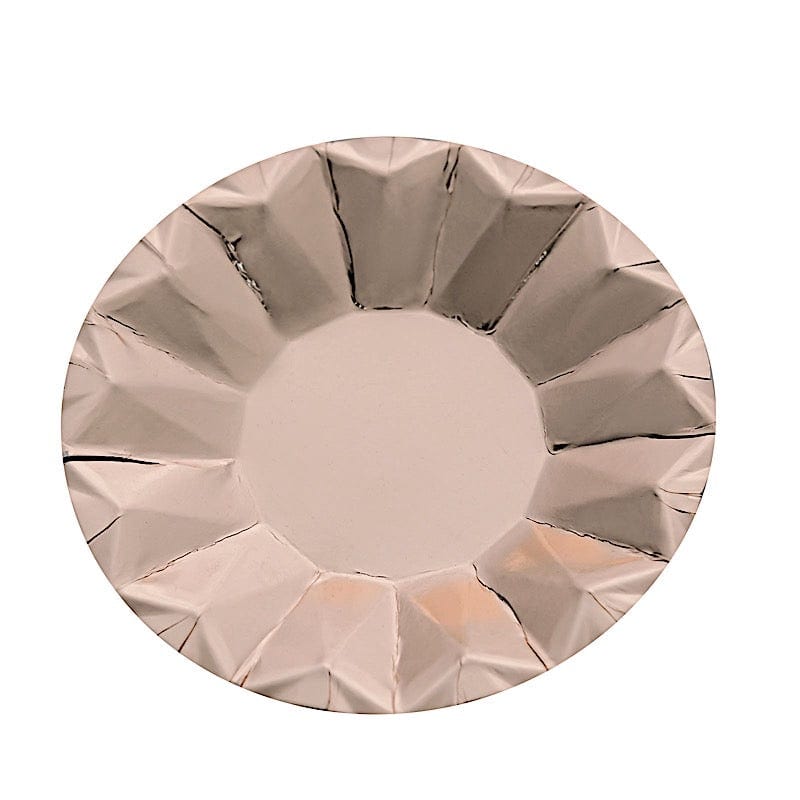 25 Metallic Round Paper Salad Dinner Plates with Geometric Design - Disposable Tableware