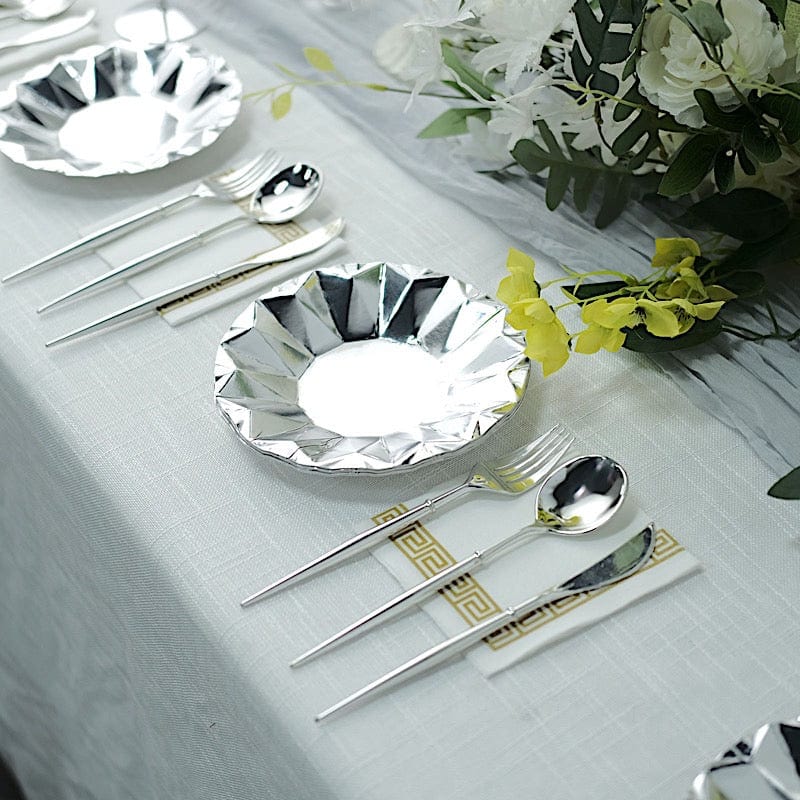 25 Metallic Round Paper Salad Dinner Plates with Geometric Design - Disposable Tableware
