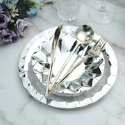 25 Metallic Round Paper Salad Dinner Plates with Geometric Design - Disposable Tableware