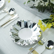25 Metallic Round Paper Salad Dinner Plates with Geometric Design - Disposable Tableware