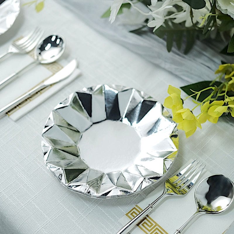 25 Metallic Round Paper Salad Dinner Plates with Geometric Design - Disposable Tableware