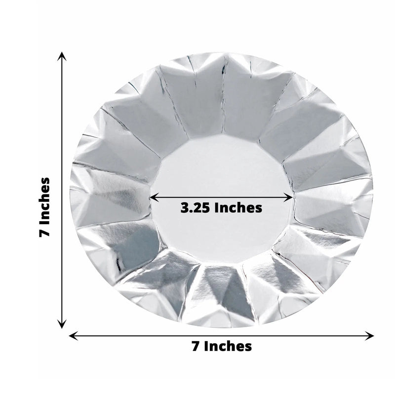 25 Metallic Round Paper Salad Dinner Plates with Geometric Design - Disposable Tableware