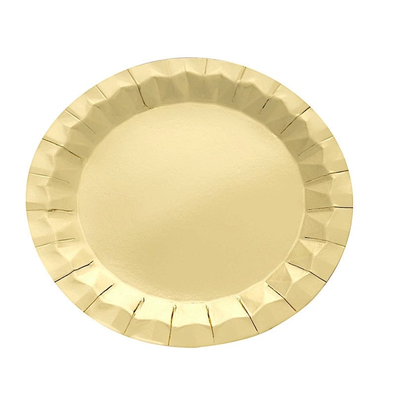 25 Metallic Round Paper Salad Dinner Plates with Geometric Design - Disposable Tableware