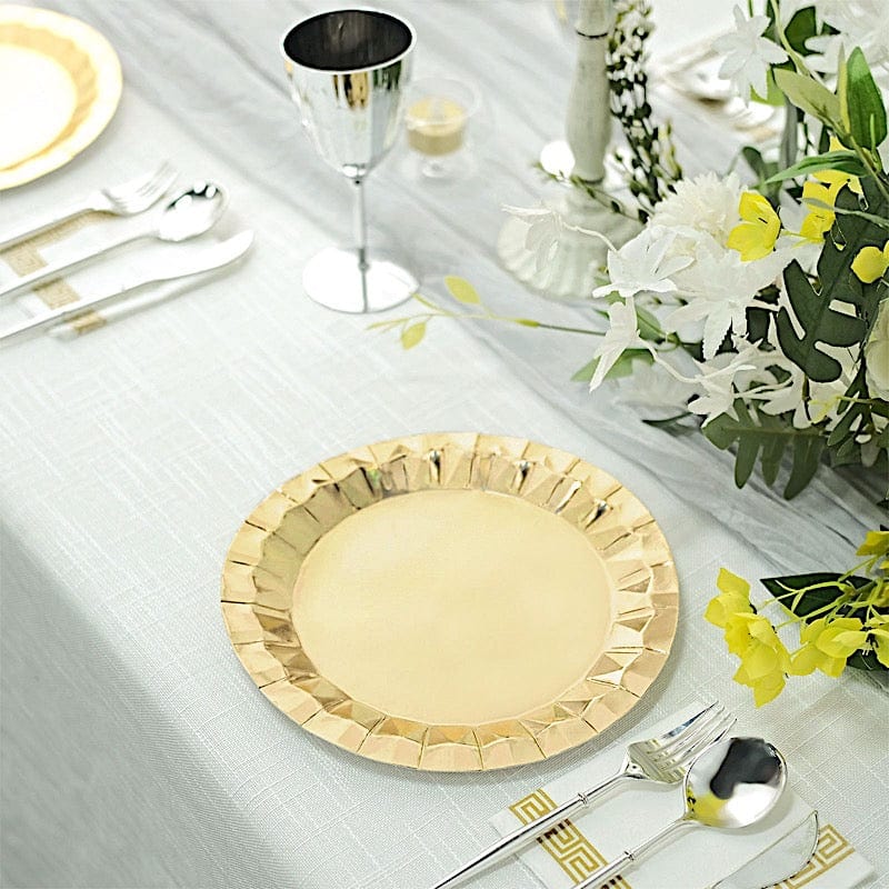 25 Metallic Round Paper Salad Dinner Plates with Geometric Design - Disposable Tableware