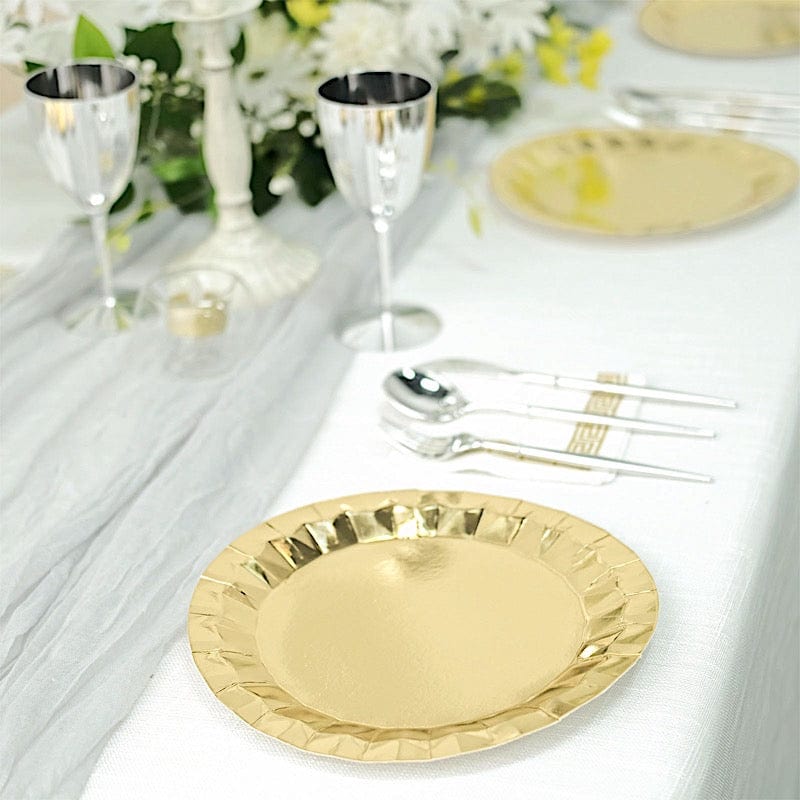 25 Metallic Round Paper Salad Dinner Plates with Geometric Design - Disposable Tableware