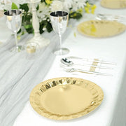 25 Metallic Round Paper Salad Dinner Plates with Geometric Design - Disposable Tableware