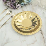 25 Metallic Round Paper Salad Dinner Plates with Geometric Design - Disposable Tableware