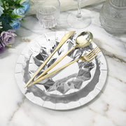 25 Metallic Round Paper Salad Dinner Plates with Geometric Design - Disposable Tableware