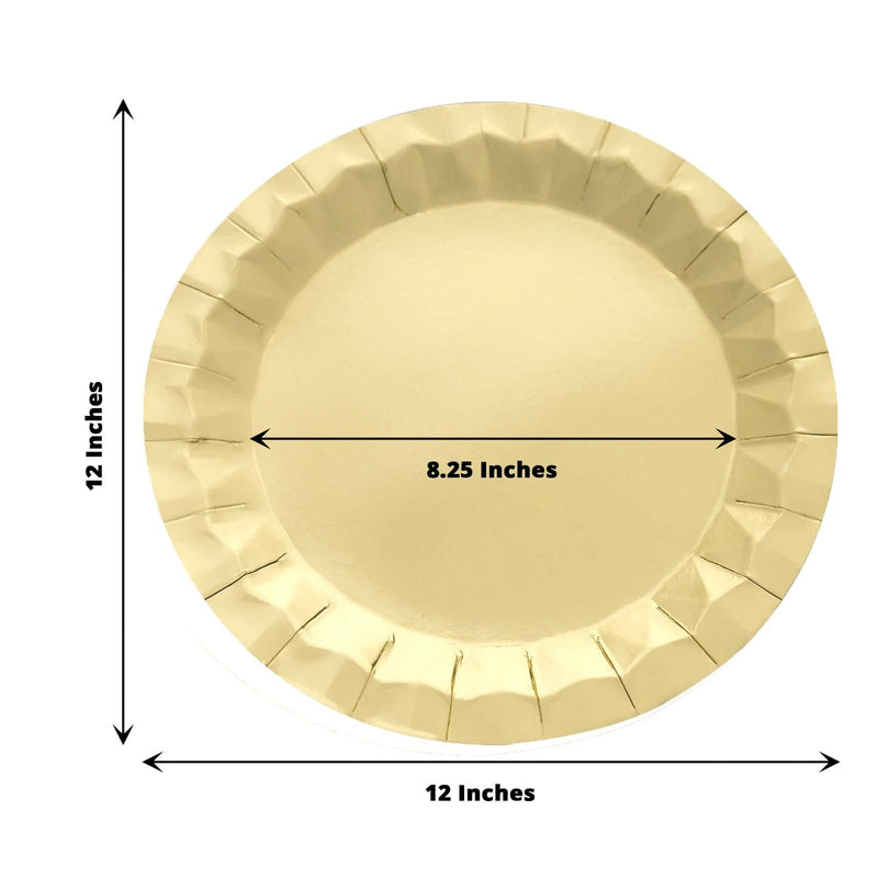 25 Metallic Round Paper Salad Dinner Plates with Geometric Design - Disposable Tableware