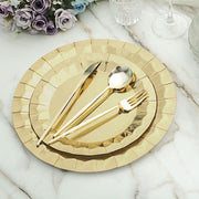 25 Metallic Round Paper Salad Dinner Plates with Geometric Design - Disposable Tableware