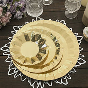 25 Metallic Round Paper Salad Dinner Plates with Geometric Design - Disposable Tableware