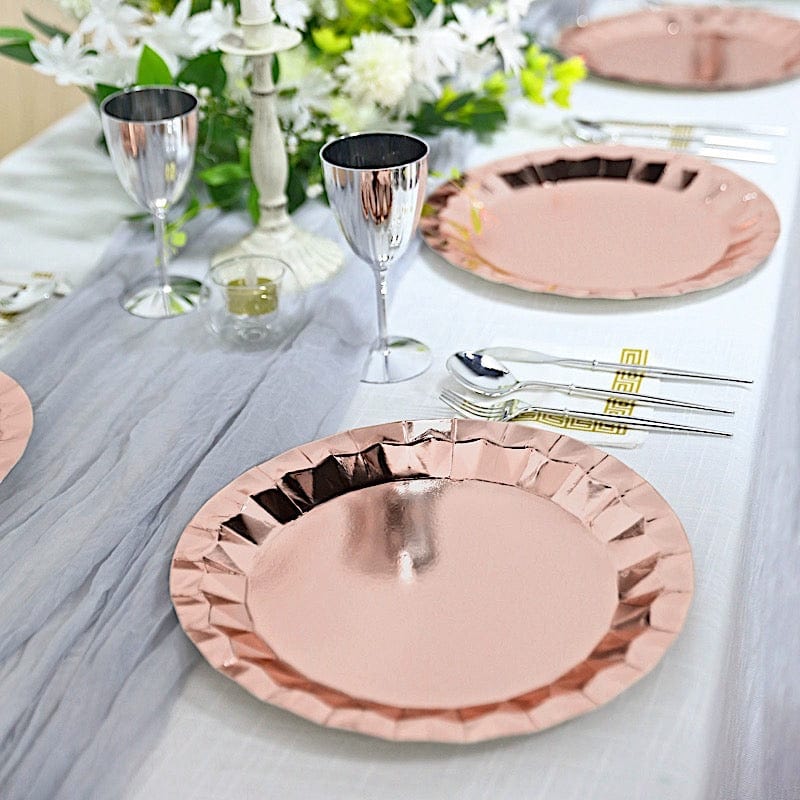 25 Metallic Round Paper Salad Dinner Plates with Geometric Design - Disposable Tableware