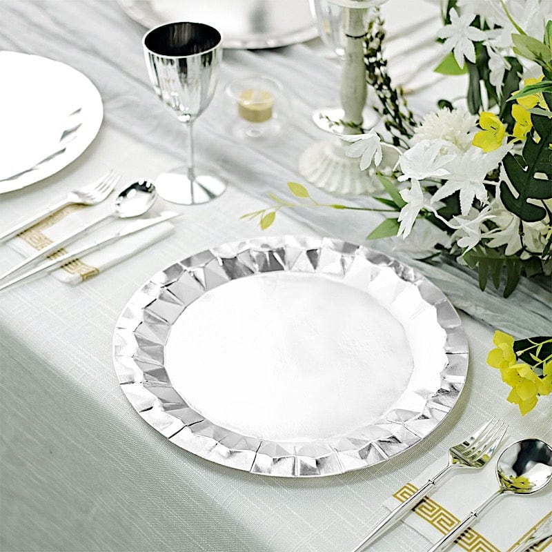 25 Metallic Round Paper Salad Dinner Plates with Geometric Design - Disposable Tableware
