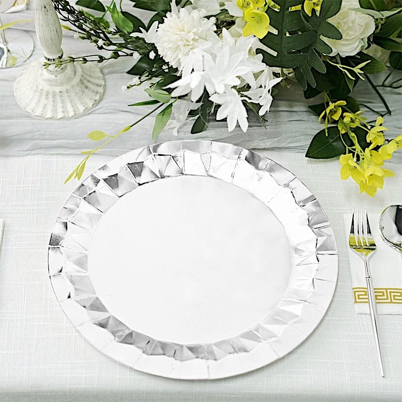 25 Metallic Round Paper Salad Dinner Plates with Geometric Design - Disposable Tableware