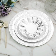 25 Metallic Round Paper Salad Dinner Plates with Geometric Design - Disposable Tableware