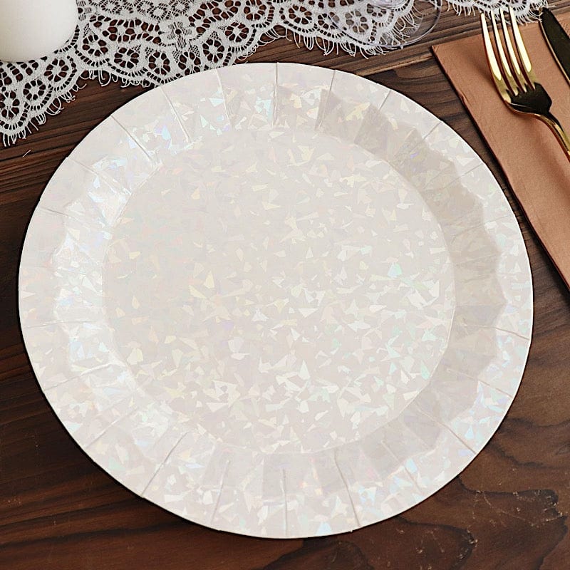 25 Metallic Round Paper Salad Dinner Plates with Geometric Design - Disposable Tableware