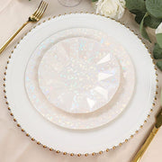 25 Metallic Round Paper Salad Dinner Plates with Geometric Design - Disposable Tableware