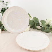 25 Metallic Round Paper Salad Dinner Plates with Geometric Design - Disposable Tableware