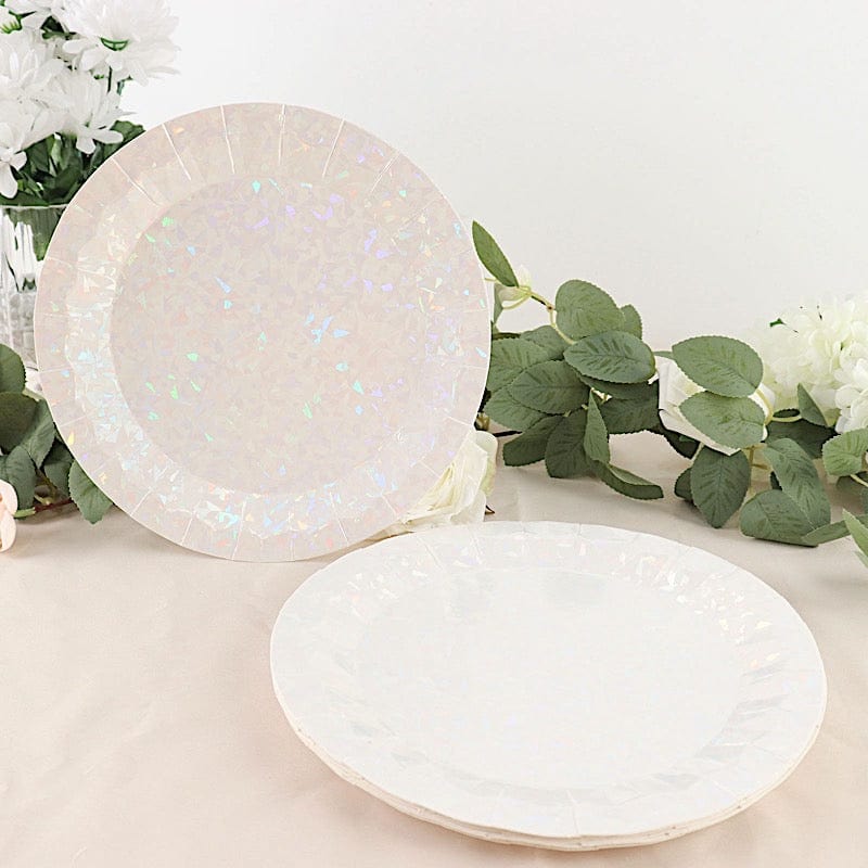 25 Metallic Round Paper Salad Dinner Plates with Geometric Design - Disposable Tableware