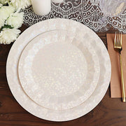 25 Metallic Round Paper Salad Dinner Plates with Geometric Design - Disposable Tableware