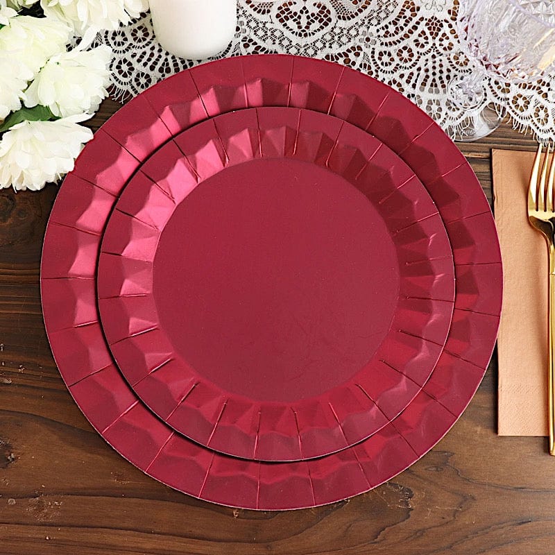 25 Metallic Round Paper Salad Dinner Plates with Geometric Design - Disposable Tableware