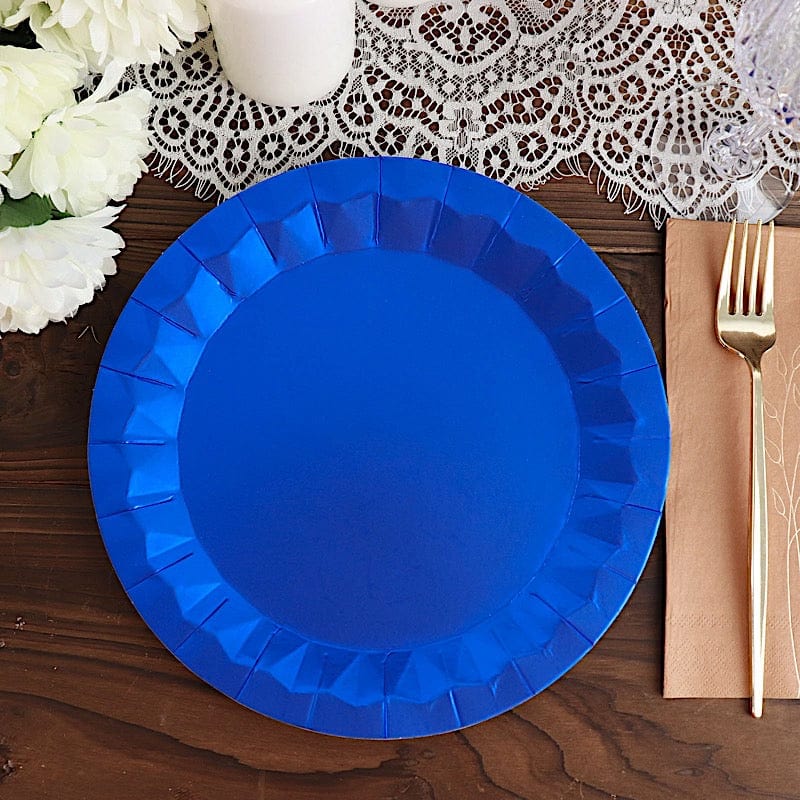 25 Metallic Round Paper Salad Dinner Plates with Geometric Design - Disposable Tableware