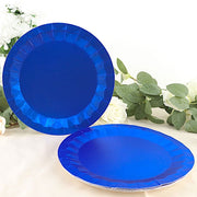 25 Metallic Round Paper Salad Dinner Plates with Geometric Design - Disposable Tableware