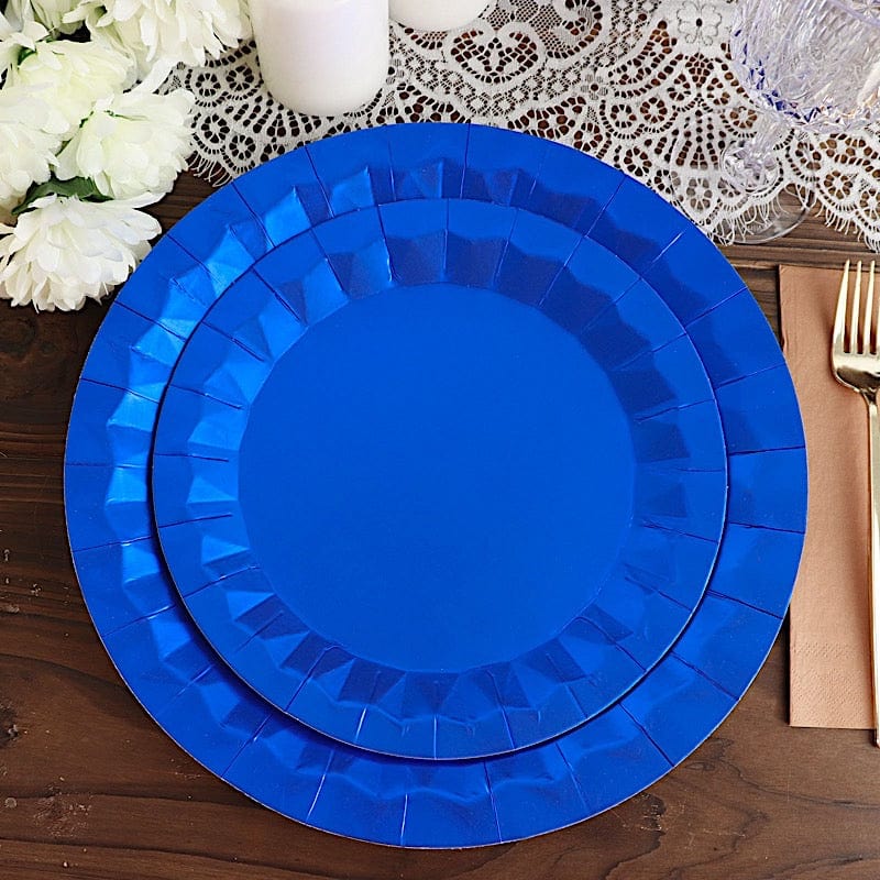 25 Metallic Round Paper Salad Dinner Plates with Geometric Design - Disposable Tableware