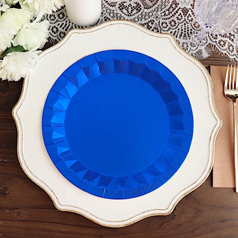 25 Metallic Round Paper Salad Dinner Plates with Geometric Design - Disposable Tableware