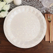 25 Metallic Round Paper Salad Dinner Plates with Geometric Design - Disposable Tableware