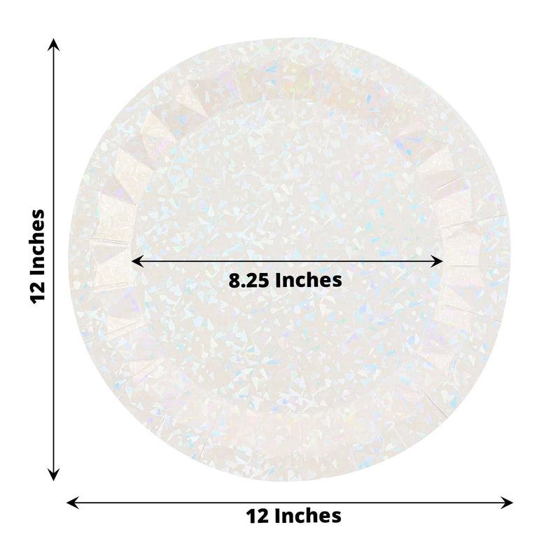 25 Metallic Round Paper Salad Dinner Plates with Geometric Design - Disposable Tableware