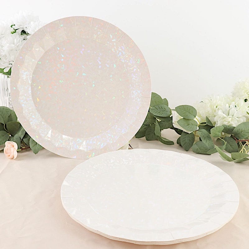 25 Metallic Round Paper Salad Dinner Plates with Geometric Design - Disposable Tableware