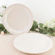25 Metallic Round Paper Salad Dinner Plates with Geometric Design - Disposable Tableware