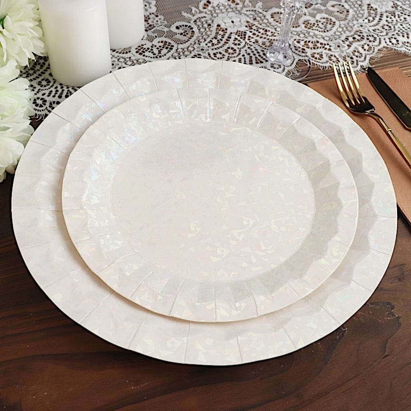 25 Metallic Round Paper Salad Dinner Plates with Geometric Design - Disposable Tableware