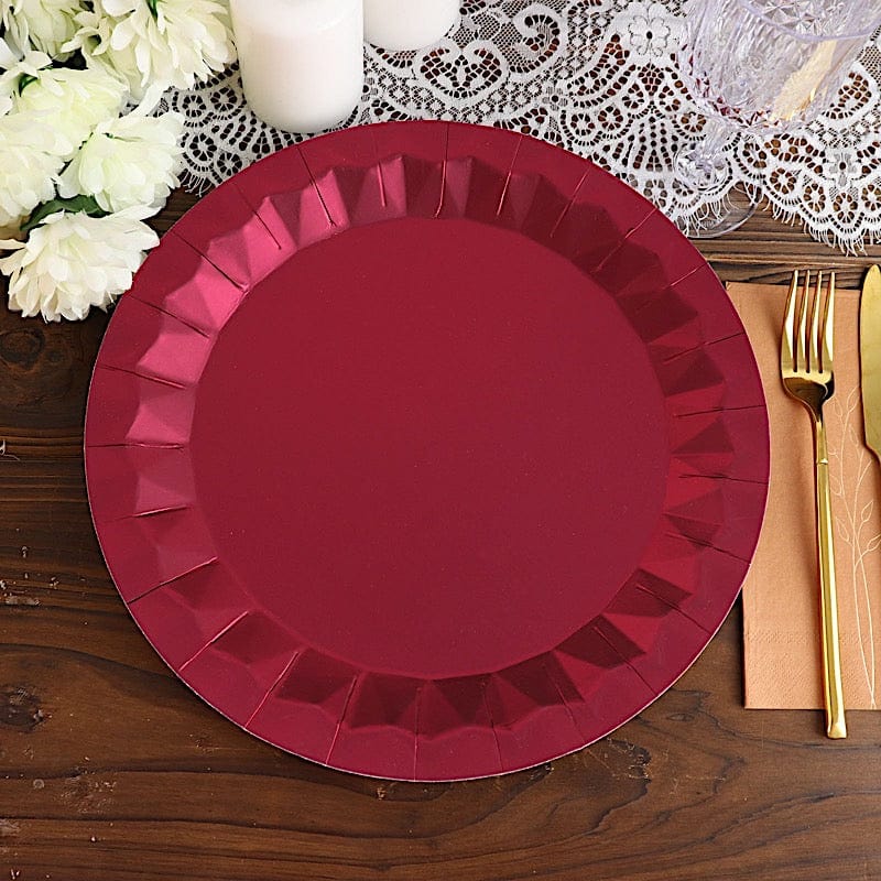 25 Metallic Round Paper Salad Dinner Plates with Geometric Design - Disposable Tableware