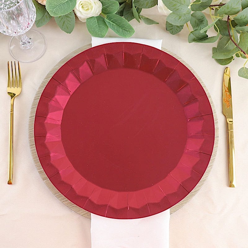 25 Metallic Round Paper Salad Dinner Plates with Geometric Design - Disposable Tableware