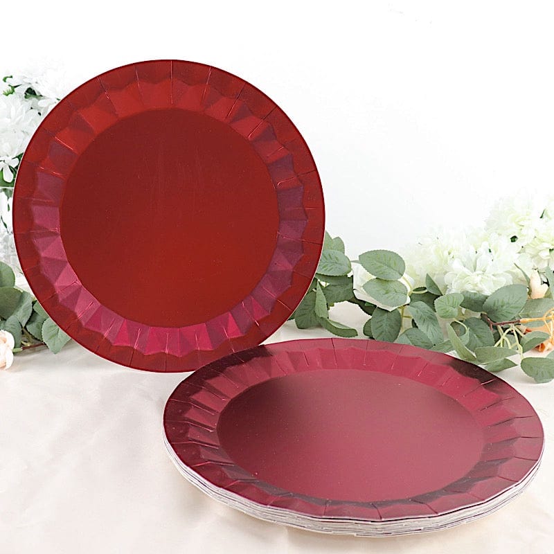 25 Metallic Round Paper Salad Dinner Plates with Geometric Design - Disposable Tableware