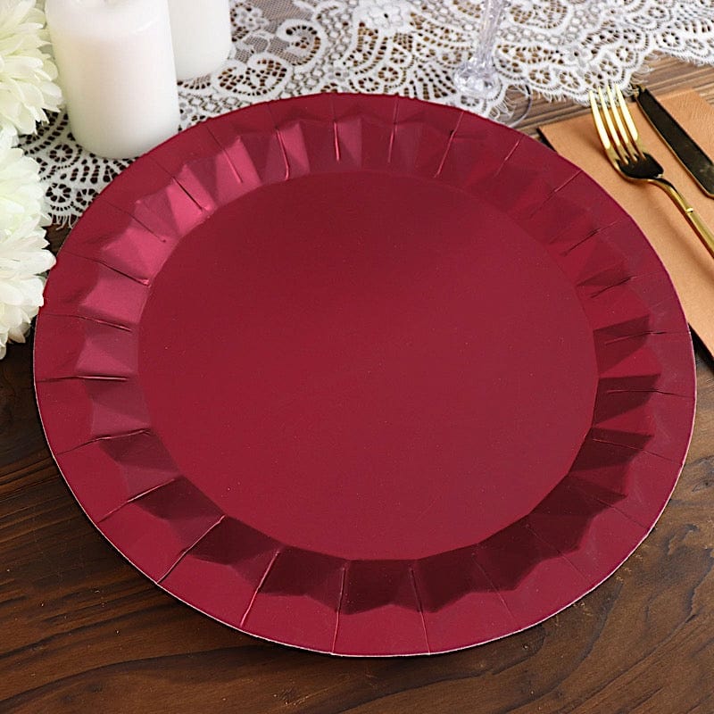 25 Metallic Round Paper Salad Dinner Plates with Geometric Design - Disposable Tableware