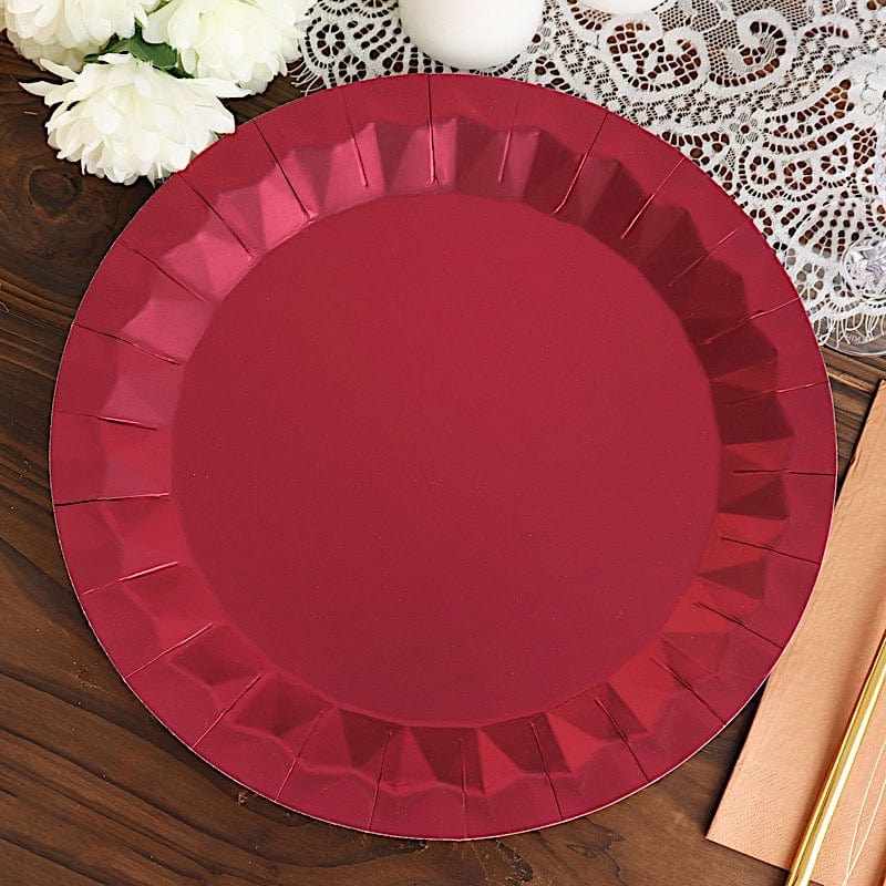 25 Metallic Round Paper Salad Dinner Plates with Geometric Design - Disposable Tableware
