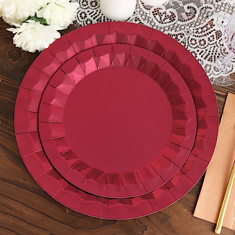 25 Metallic Round Paper Salad Dinner Plates with Geometric Design - Disposable Tableware