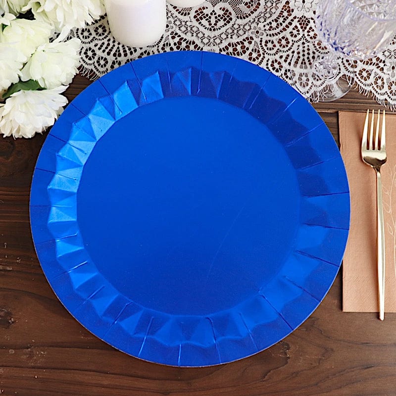 25 Metallic Round Paper Salad Dinner Plates with Geometric Design - Disposable Tableware