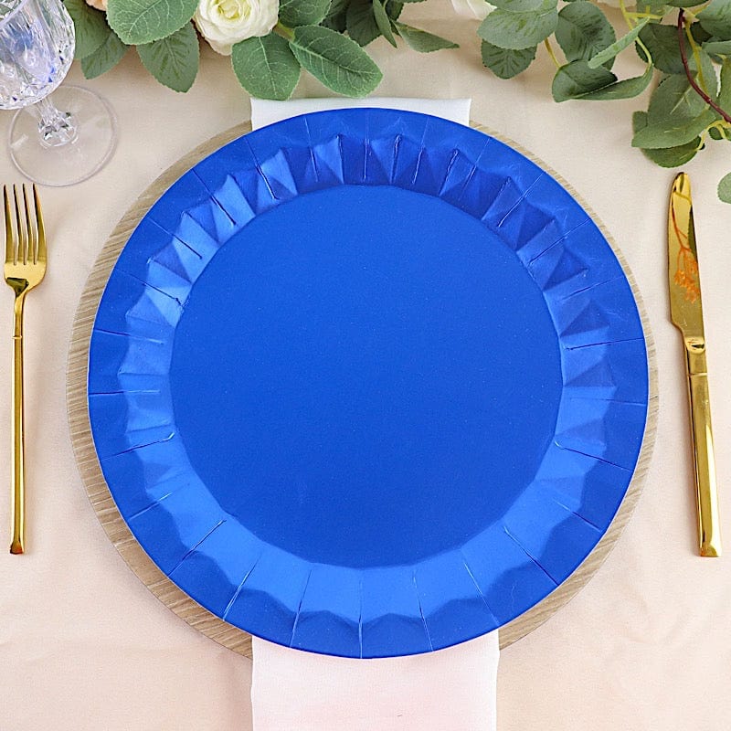 25 Metallic Round Paper Salad Dinner Plates with Geometric Design - Disposable Tableware