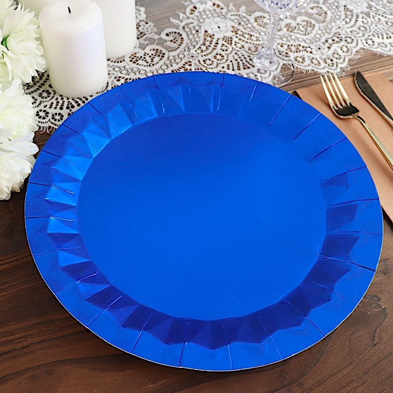 25 Metallic Round Paper Salad Dinner Plates with Geometric Design - Disposable Tableware