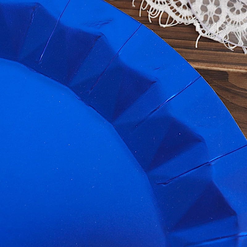 25 Metallic Round Paper Salad Dinner Plates with Geometric Design - Disposable Tableware