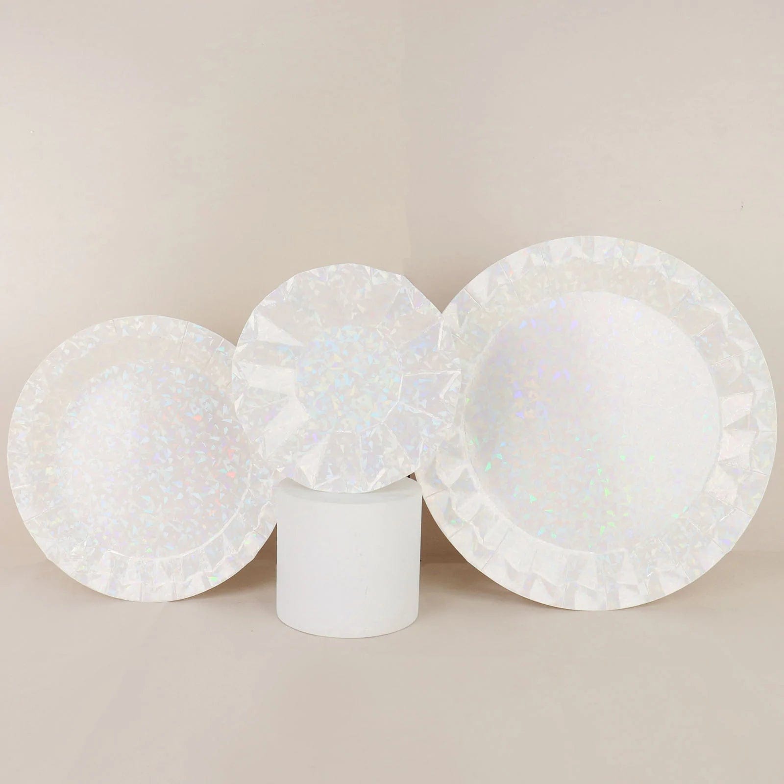 25 Metallic Round Paper Salad Dinner Plates with Geometric Design - Disposable Tableware
