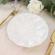 25 Metallic Round Paper Salad Dinner Plates with Geometric Design - Disposable Tableware