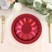 25 Metallic Round Paper Salad Dinner Plates with Geometric Design - Disposable Tableware