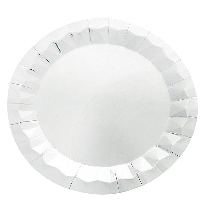25 Metallic Round Paper Salad Dinner Plates with Geometric Design - Disposable Tableware DSP_PPR0001_12_SILV